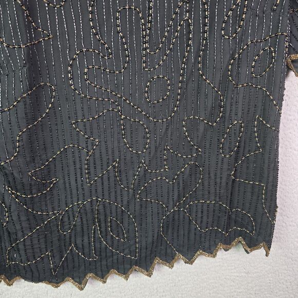 Stenay 3X silk beaded top metallic scalloped black holiday party bling festival - Picture 13 of 16
